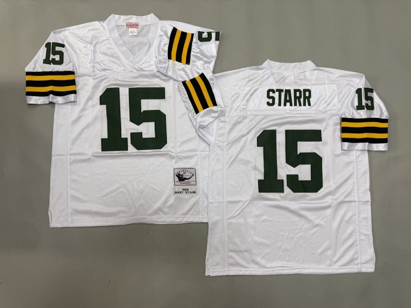 Men 2025 Green Bay Packers #15 Starr white Throwback Limited NFL Jersey style 001